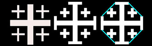 From left to right: Crusaders'Cross, Jerusalem Cross, transformation to the Octagon