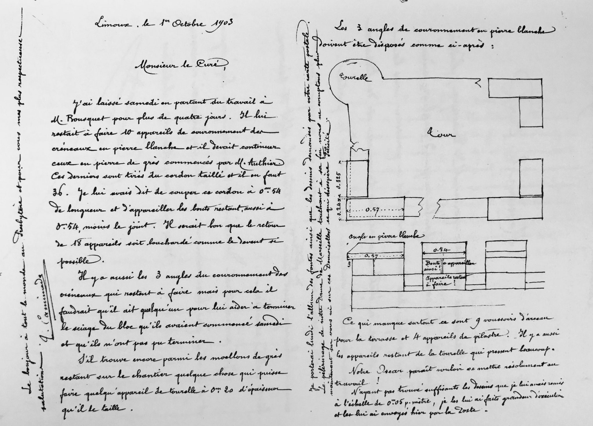 Correspondence about the Tour Magdala between Saunière and his architect Tiburce Caminade of Limoux