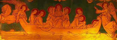 Image on a Reliquary kept in la Sainte-Baume (South of France). The boat carrying Mary Magdelene into Southern France is also carrying a mummified body facing Mary mother of Jesus Image on a Reliquary kept in la Sainte-Baume (South of France). The boat carrying Mary Magdelene into Southern France is also carrying a mummified body facing Mary mother of Jesus